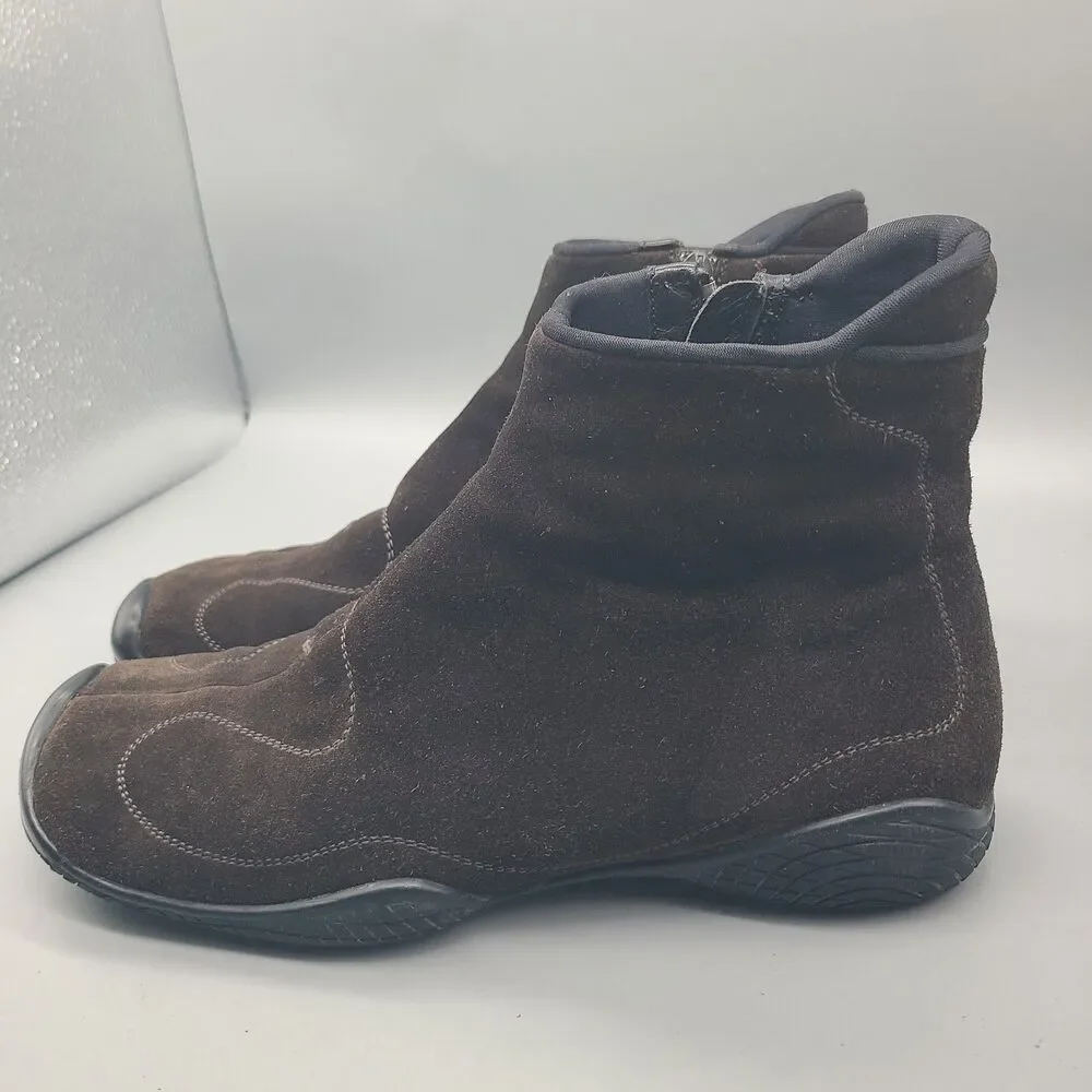 VTG Prada Sport Ankle Boots Women ITALY brown suede flat zip 4459 39.5 US 9.5 - Picture 5 of 15